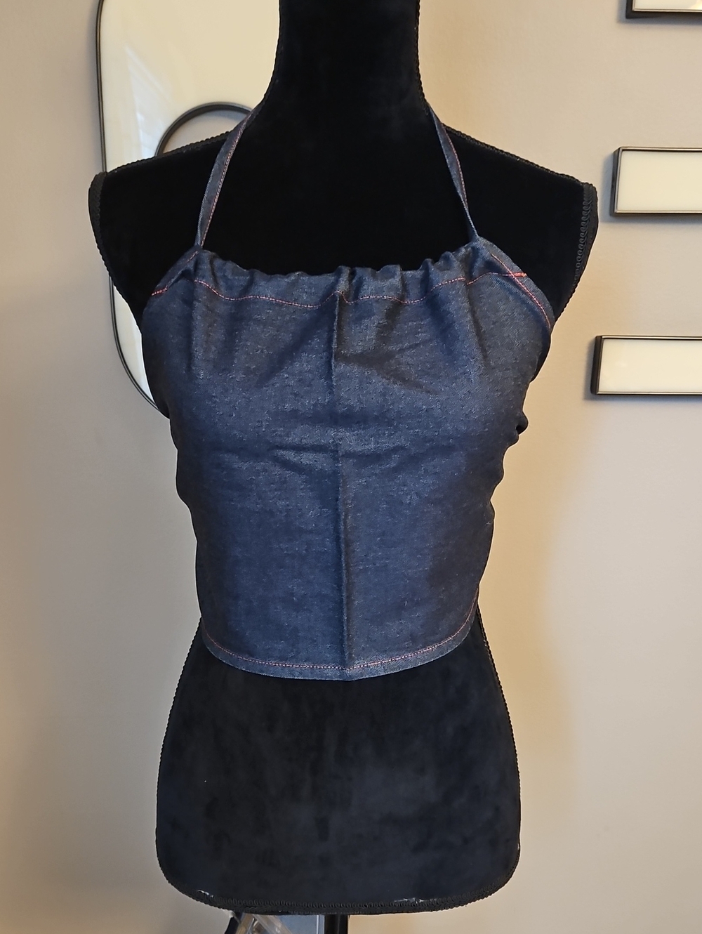 Gap Denim Halter Crop Top in Dark Blue